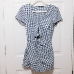 Abercrombie & Fitch Gingham cotton Romper shorts blue white summer size M
